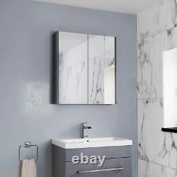 100% Waterproof 600mm Mirrored Cabinet Dark Gloss Grey Wall Mounted Storage Unit