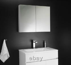 100% Waterproof 600mm Mirrored Cabinet White Double Wall Mounted Storage Unit