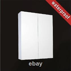 100% Waterproof 600mm Mirrored Cabinet White Double Wall Mounted Storage Unit