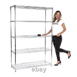 10 x HEAVY DUTY Chrome 5 Tier Shelving 500KG Capacity 1838mmH X 1212mmW X 457mmD