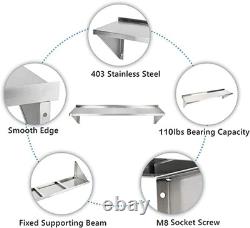 120x30cm Stainless Steel Wall Shelf Heavy Duty, Industrial Kitchen Shelving