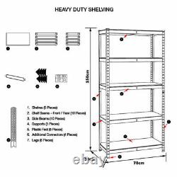 (1500 x 700 x 300) mm Heavy Duty Storage Racking 5 Tier Blue Shelving Boltless