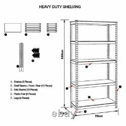 150 x 70 x 30 cm 5 Tier Heavy Duty Storage Racking Grey Shelving Boltless Garage