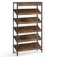 161cm 6-tier Industrial Bookshelf Heavy Duty Metal Frame Wooden Slant Shelf