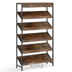 161cm 6-Tier Industrial Bookshelf Heavy Duty Metal Frame Wooden Slant Shelf