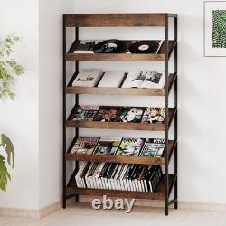 161cm 6-Tier Industrial Bookshelf Heavy Duty Metal Frame Wooden Slant Shelf