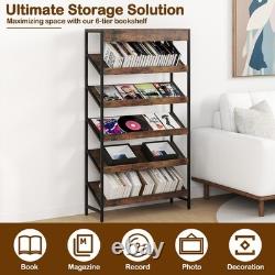 161cm 6-Tier Industrial Bookshelf Heavy Duty Metal Frame Wooden Slant Shelf