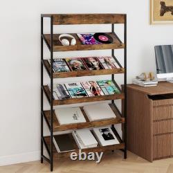 161cm 6-Tier Industrial Bookshelf Heavy Duty Metal Frame Wooden Slant Shelf