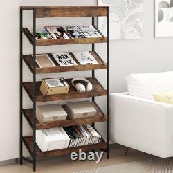 161cm 6-Tier Industrial Bookshelf Heavy Duty Metal Frame Wooden Slant Shelf