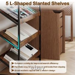 161cm 6-Tier Industrial Bookshelf Heavy Duty Metal Frame Wooden Slant Shelf