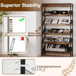 161cm 6-Tier Industrial Bookshelf Heavy Duty Metal Frame Wooden Slant Shelf