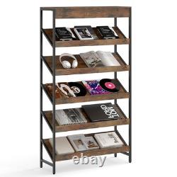 161cm 6-Tier Industrial Bookshelf Heavy Duty Metal Frame Wooden Slant Shelf