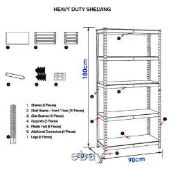 1.8m 5 Tier Rack Garage Shelving Racking Metal Heavy Duty Storage Black Mnd