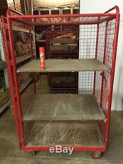 1 X Red Mesh Sided Rolling Cage Shelf Trolley-2 Doors-heavy Duty