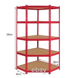 1x Corner Garage Shelving 2x90cm Rack Bays Metal Heavy Duty MDF Shelves