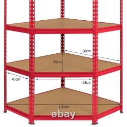 1x Corner Garage Shelving 2x90cm Rack Bays Metal Heavy Duty MDF Shelves
