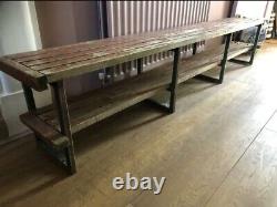 20th Century Iron Framed Wooden Slatted Bench with shelf Great for wellies