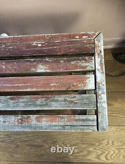 20th Century Iron Framed Wooden Slatted Bench with shelf Great for wellies