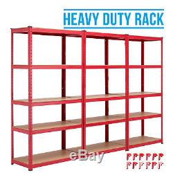 2.7M Heavy-Duty Steel Racking Shelving 3 Bays 5 Tiers Metal Shelves Garage Red