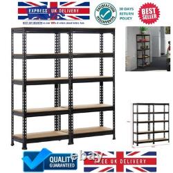 2 Heavy Duty 5 Tier Black Garage Storage Shelves Adjustable & Boltless