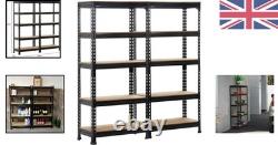 2 Heavy Duty 5 Tier Black Garage Storage Shelves Adjustable & Boltless
