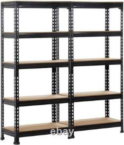 2 Heavy Duty 5 Tier Black Garage Storage Shelves Adjustable & Boltless