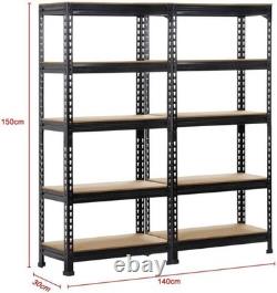 2 Heavy Duty 5 Tier Black Garage Storage Shelves Adjustable & Boltless