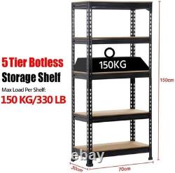 2 Heavy Duty 5 Tier Black Garage Storage Shelves Adjustable & Boltless