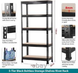 2 Heavy Duty 5 Tier Black Garage Storage Shelves Adjustable & Boltless