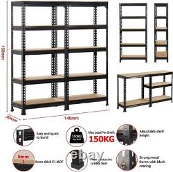 2 Heavy Duty 5 Tier Black Garage Storage Shelves Adjustable & Boltless
