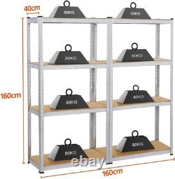 2 PCS Silver Heavy-Duty Storage Frame 160X80X40Cm Steel Shelving 4 Tier Displa