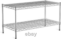 2-Tier Heavy Duty Metal Wire Shelving Unit 90x45x50cm Adjustable Chrome