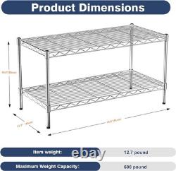 2-Tier Heavy Duty Metal Wire Shelving Unit 90x45x50cm Adjustable Chrome