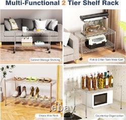 2-Tier Heavy Duty Metal Wire Shelving Unit 90x45x50cm Adjustable Chrome