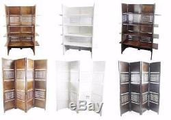 2-Way Display 4 Panel Heavy Duty Indian Screen 4 Shelves Bookcase Room Divider