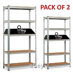 2 X 5 Tier Racking Shelf Heavy Duty Garage Shelving Storage Shelves 180x90x40cm