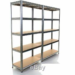 2 xEAZILIFE 1.8m Tall Silver 5 Tier Heavy Duty Boltless Metal Shed Shelving Unit