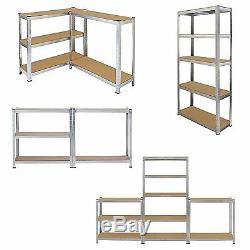2 x 1.8m Tall Silver 5 Tier Heavy Duty Galvanised Boltess Metal Shelving Unit