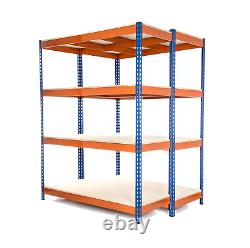 2 x 4 Tier Steel Shelving Heavy Duty Racking Blue & Orange 400KG UDL 750mmD