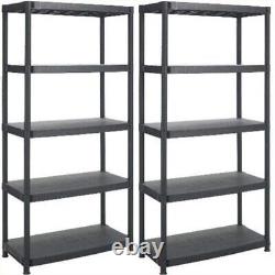 2 x 5 Tier Heavy Duty Black Plastic Garage Storage Shelving 60cm Wide Shelves