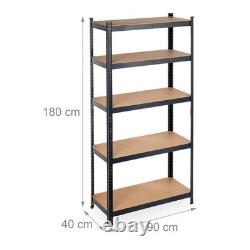 2 x Black Storage Shelves Heavy Duty Shelving Unit 180x90x40cm Steel Garage