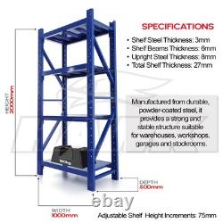 2m Tall Heavy Duty Steel 100 x 50cm Garage Shelving Kit 4 Shelf 180KG Racking