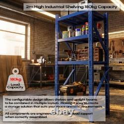 2m Tall Heavy Duty Steel 100 x 50cm Garage Shelving Kit 4 Shelf 180KG Racking