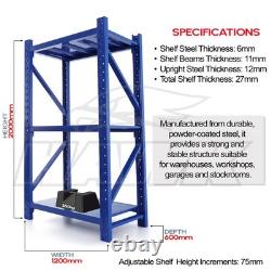 2m Tall Heavy Duty Steel 120 x 60cm Utility Shelving Kit 3 Shelf 350KG Racking