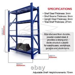 2m Tall Heavy Duty Steel 150 x 50cm Workshop Shelving Kit 4 Shelf 180KG Racking