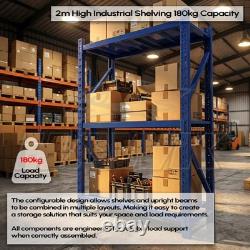 2m Tall Heavy Duty Steel 150 x 50cm Workshop Shelving Kit 4 Shelf 180KG Racking