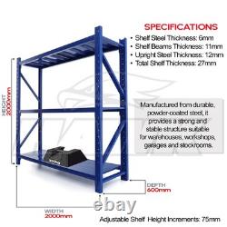 2m Tall Heavy Duty Steel 200 x 60cm Warehouse Shelving Kit 3 Shelf 350KG Racking
