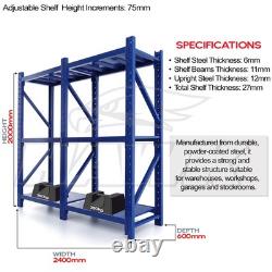 2m Tall Heavy Duty Steel 240 x 60cm Workshop Shelving Kit 6 Shelf 350KG Racking