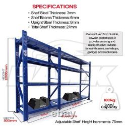 2m Tall Heavy Duty Steel 300 x 50cm Workshop Shelving Kit 8 Shelf 180KG Racking