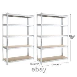 2pcs 5 Tier Racking Shelf Heavy Duty Steel Garage Shelving Unit 180x120x45cm